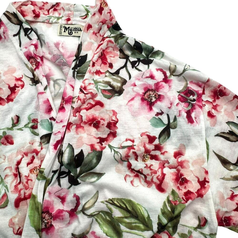 SHOW ME YOUR MUMU | OS One Size Floral Rose Pink White Green Kimono Short Robe